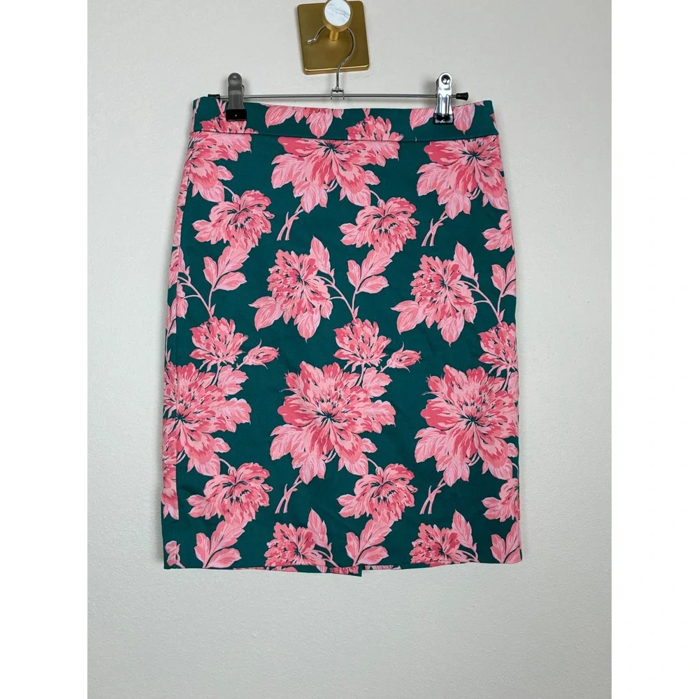 J.Crew Mercantile Teal Pink‎ Floral Pencil Skirt J6166 Size 00 (C7)